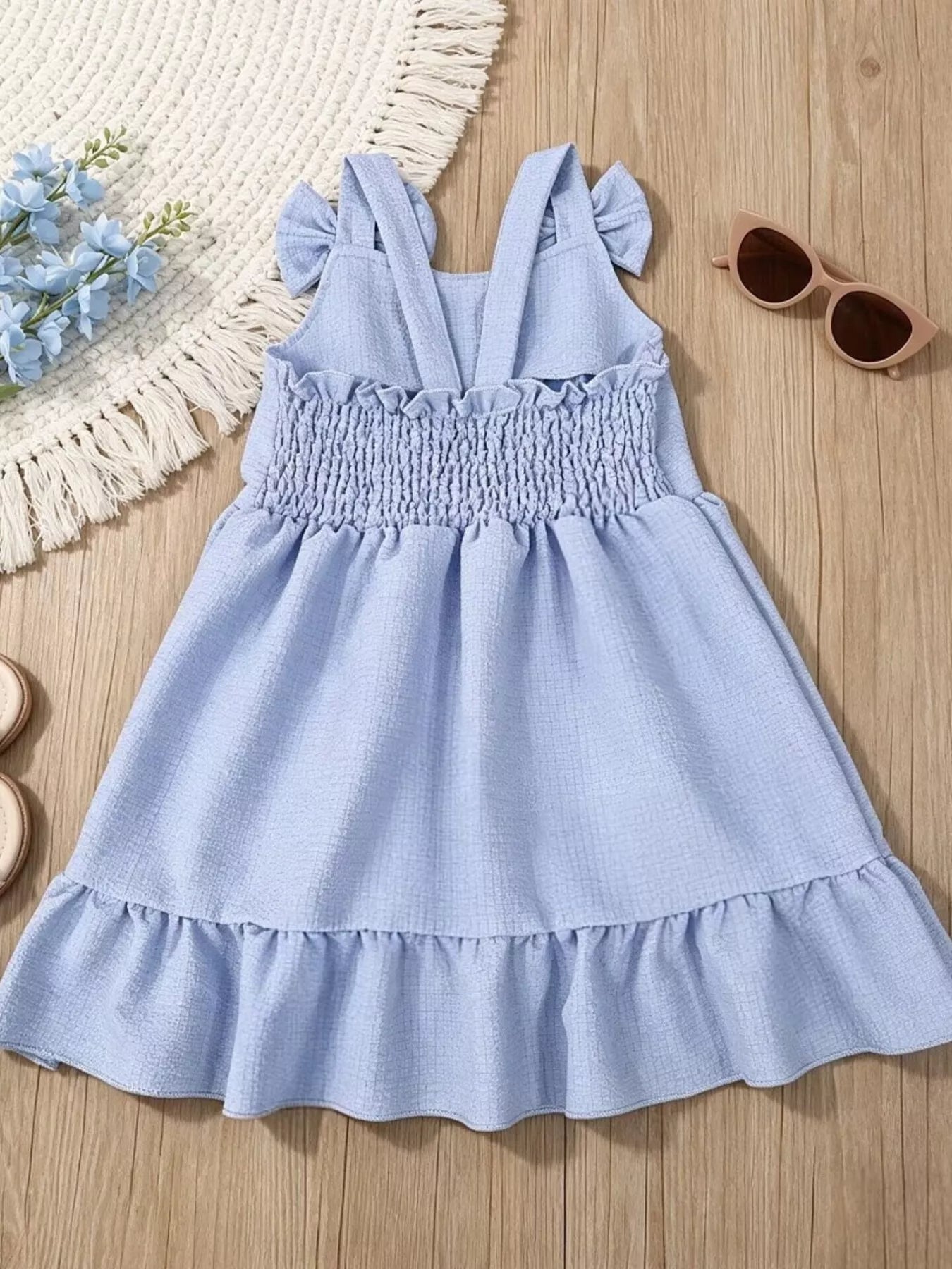 Children's Bowknot Decor Ruffle Hem Sleeveless Dress