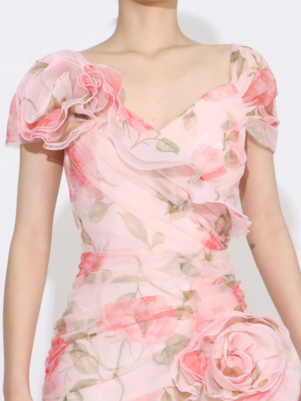 Floral Ruffled Short Sleeve Maxi Dress