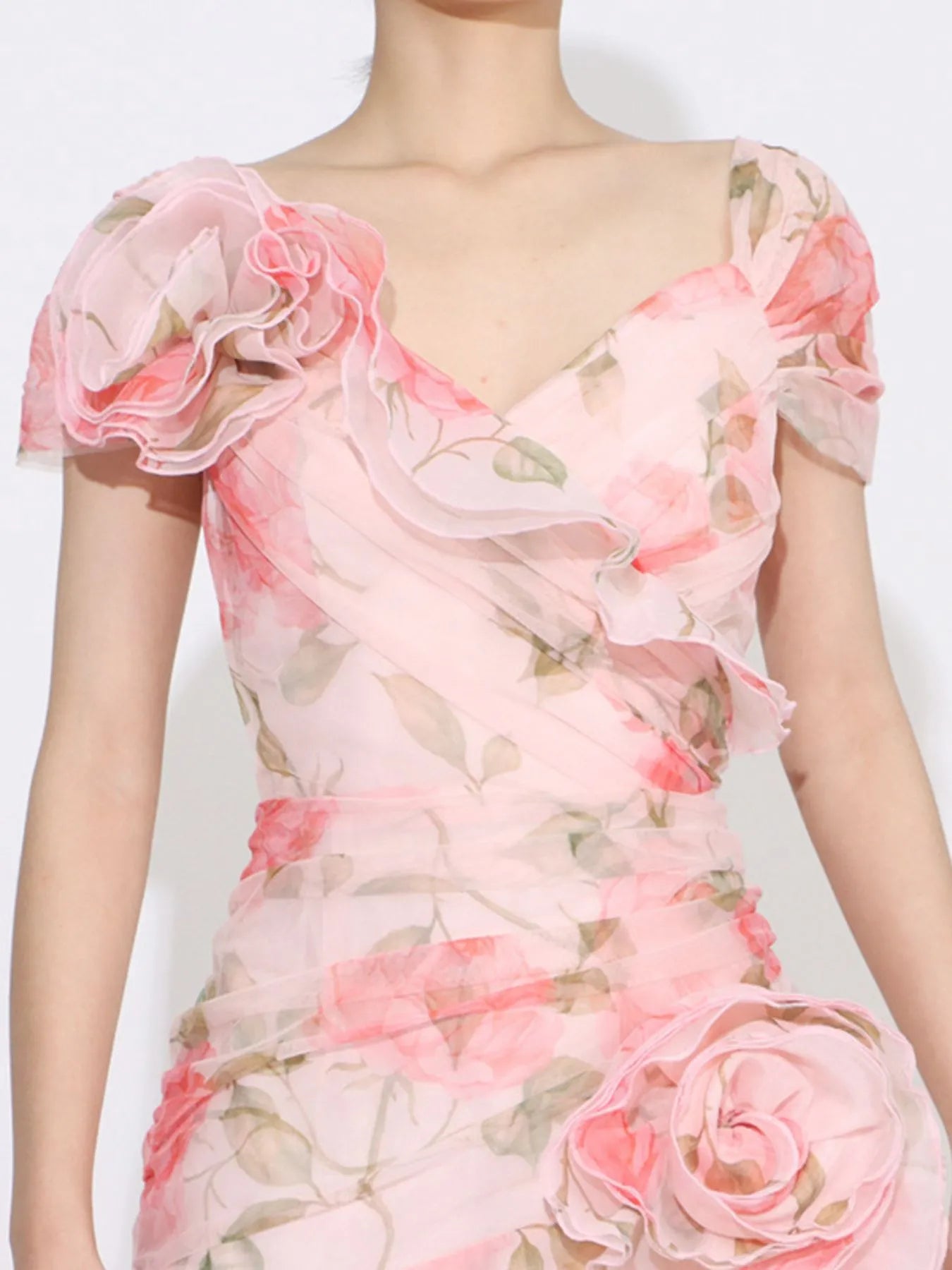 Floral Ruffled Short Sleeve Maxi Dress