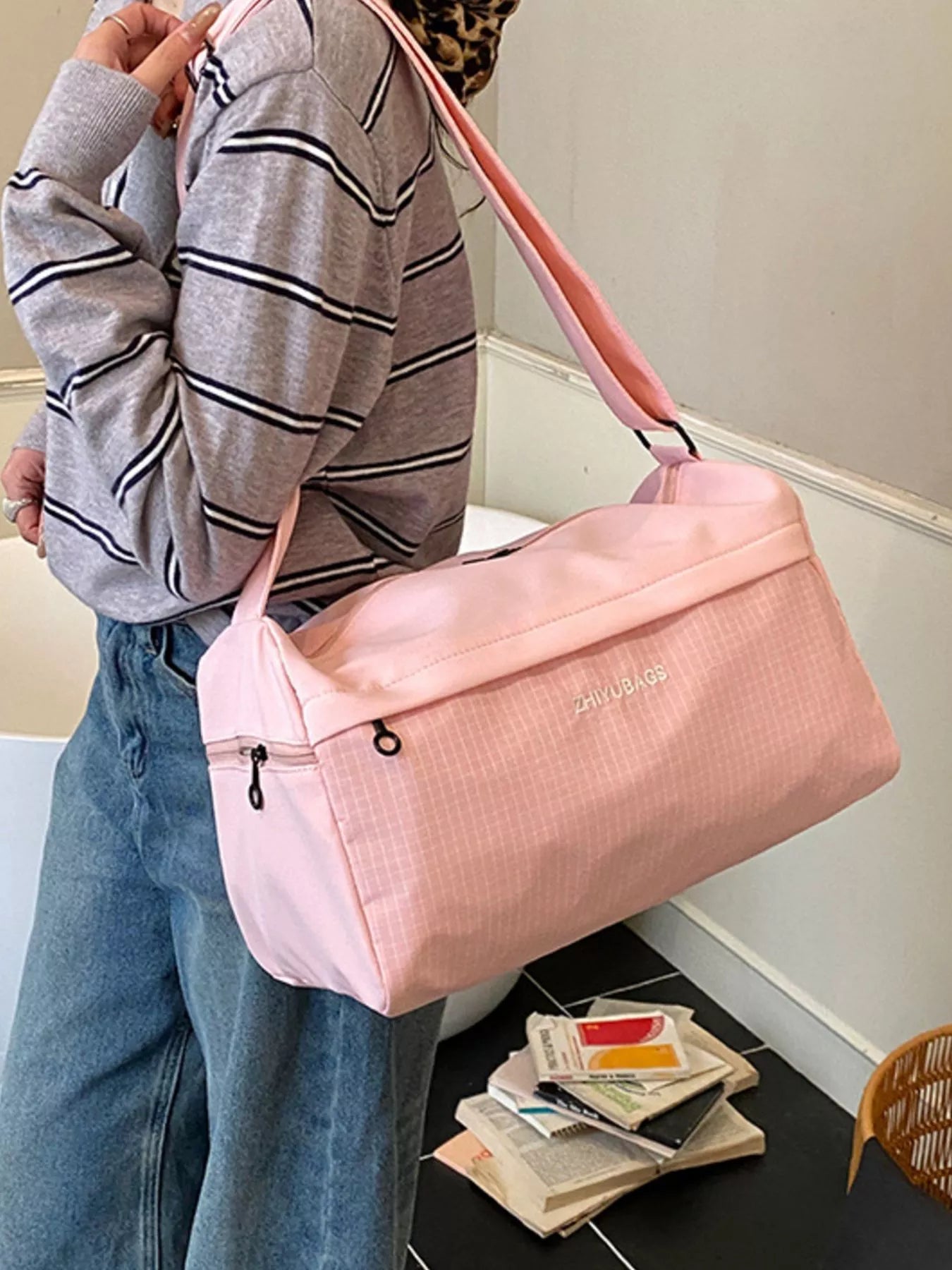Plaid Oxford Cloth Travel Bag