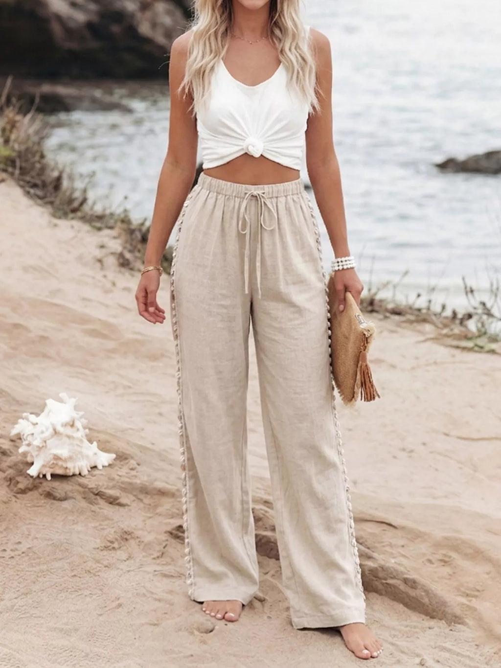 Drawstring Wide Leg Pants