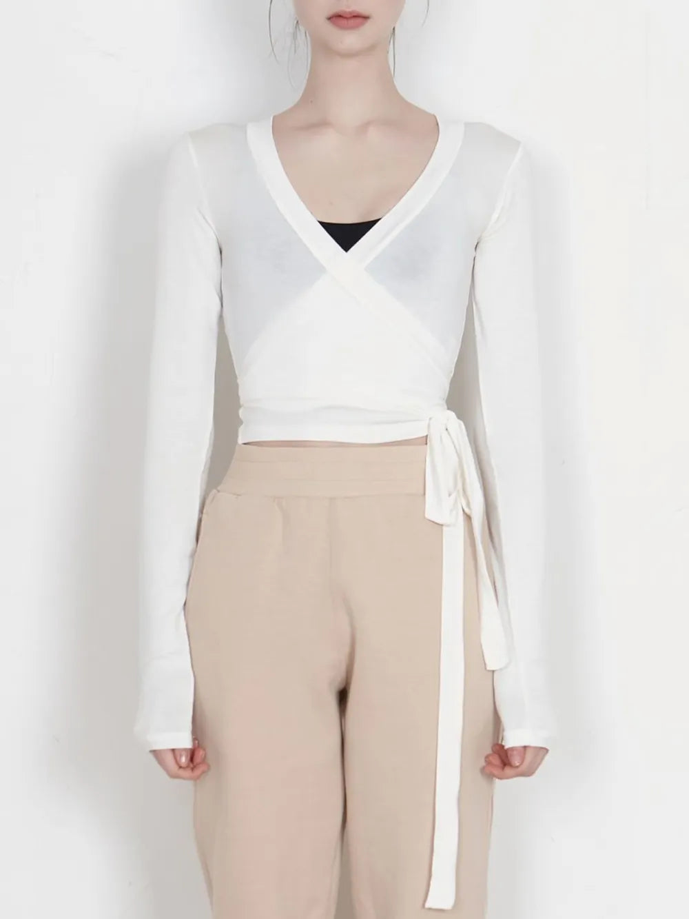 Tied Surplice Long Sleeve Top