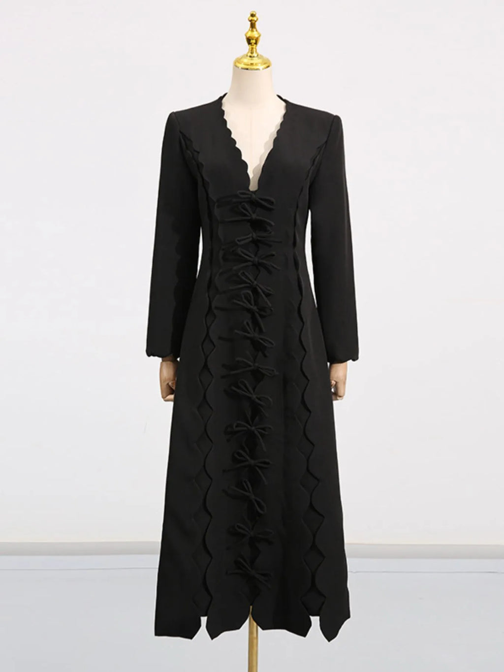 Long Sleeve Bow Front Midi Dress