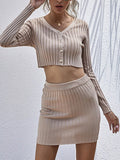 Ribbed Knit Cardigan & Mini Skirt Set