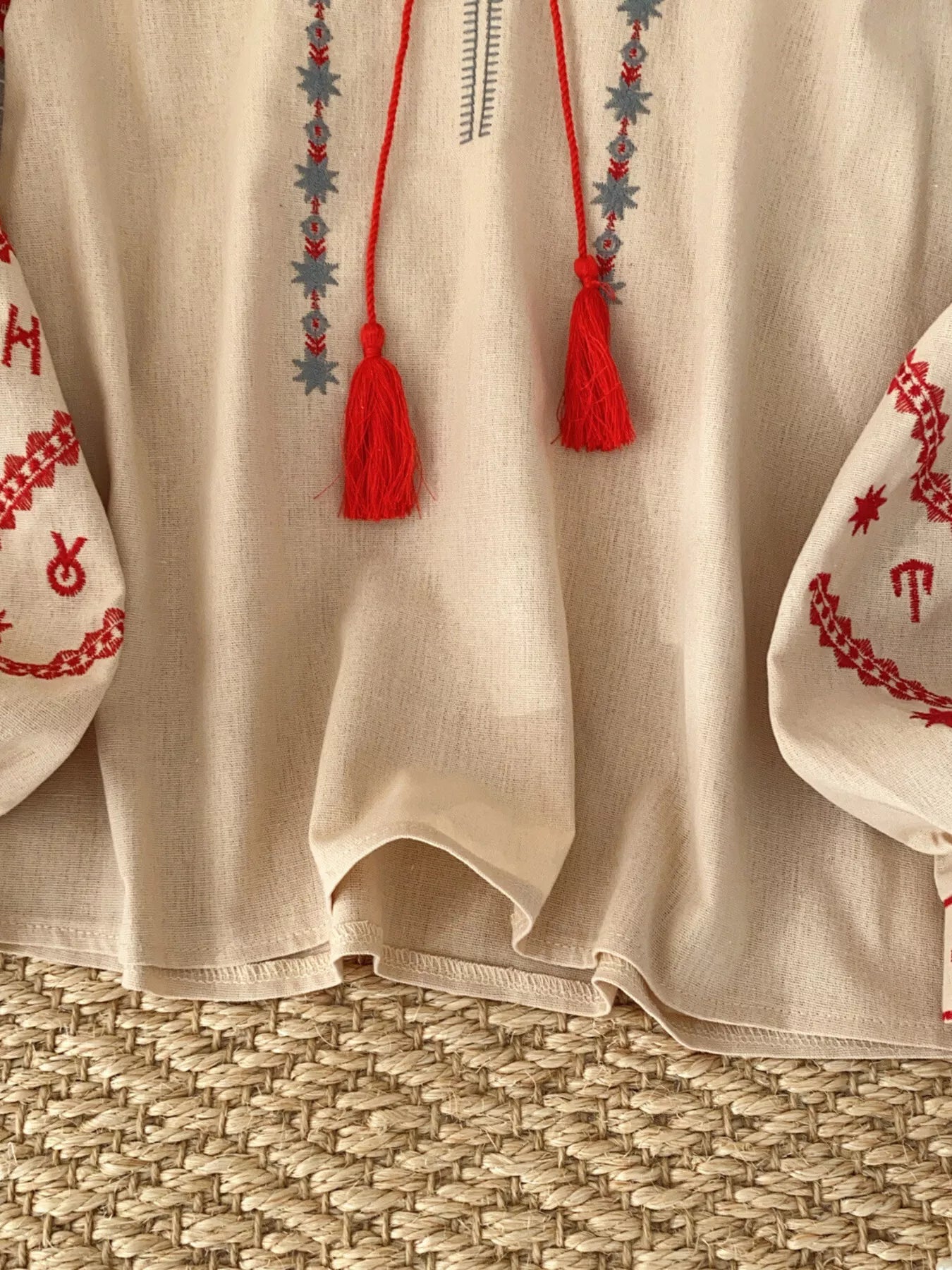 Embroidered Tie Neck Blouse