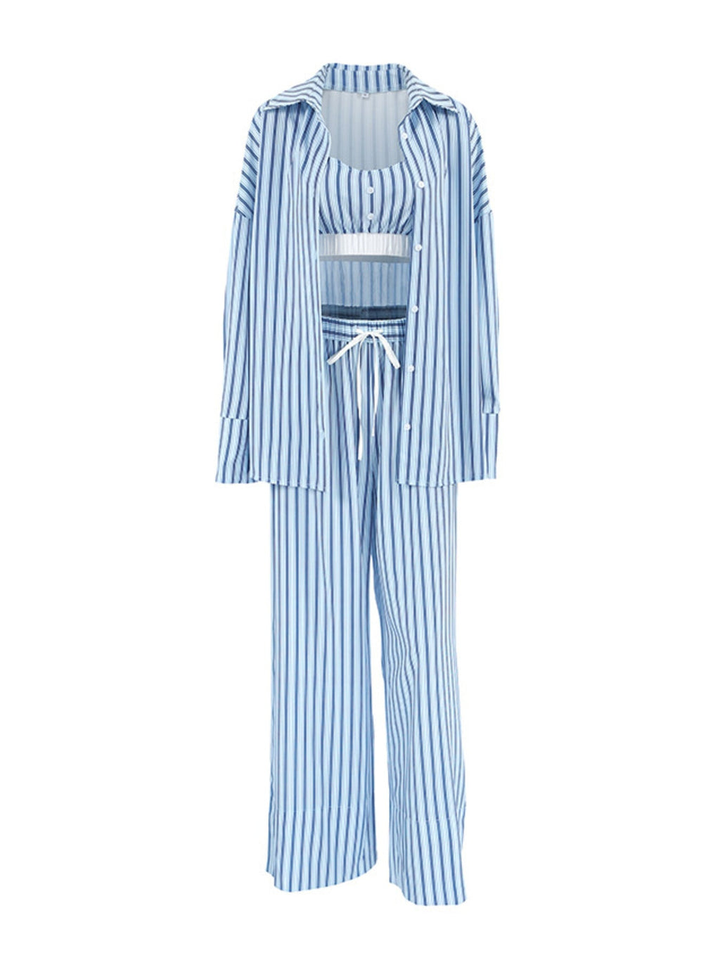 Striped Cami & Shirt and Pants Lounge Set