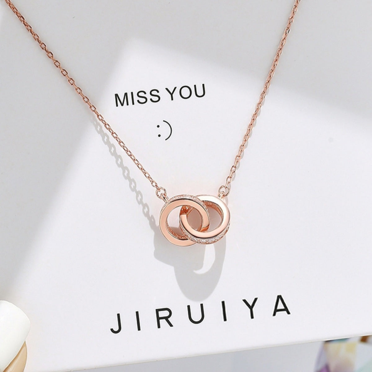 925 Sterling Silver Double Circle Pendant Necklace