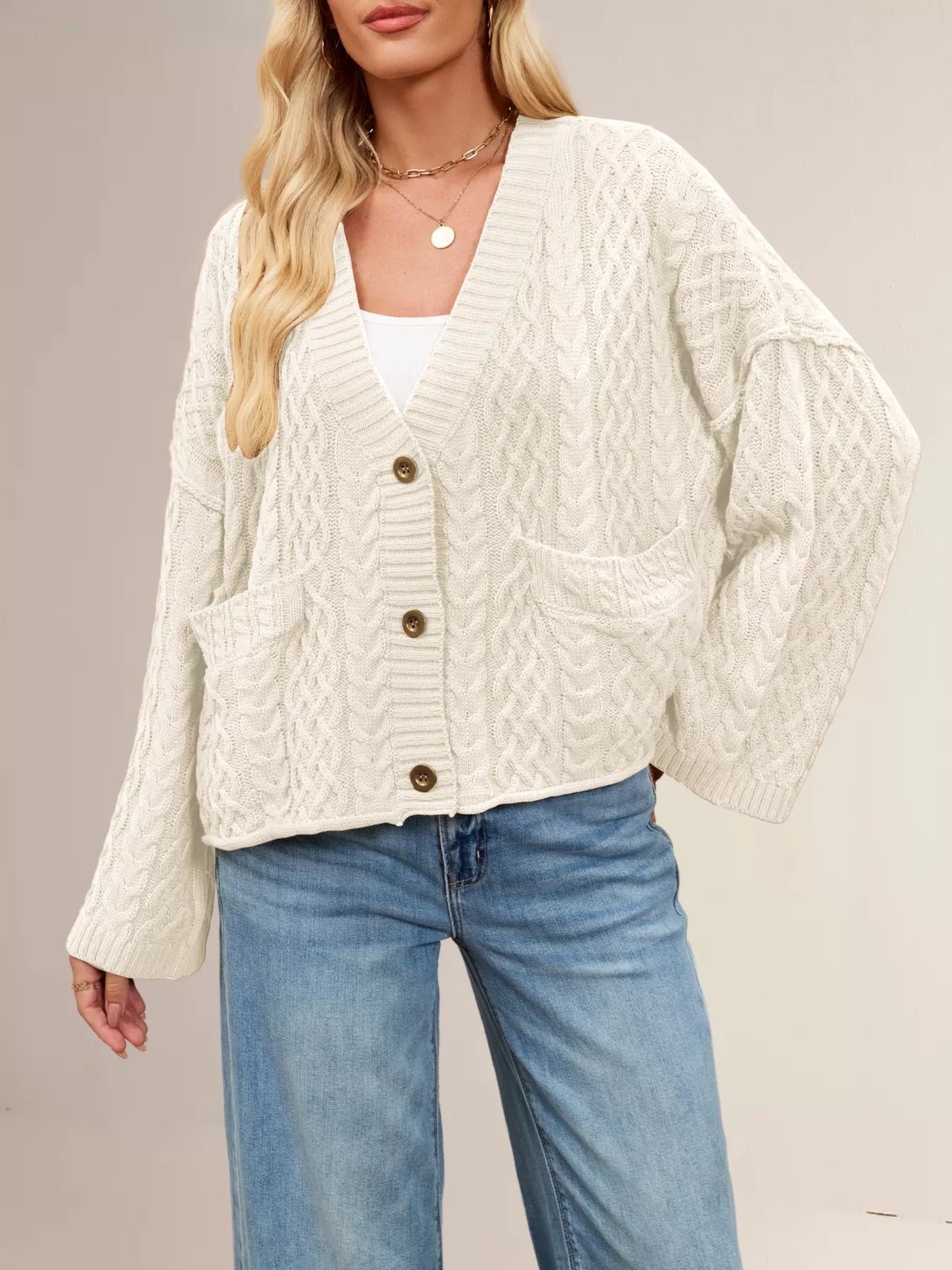 Cable Knit Button-Down Cardigan