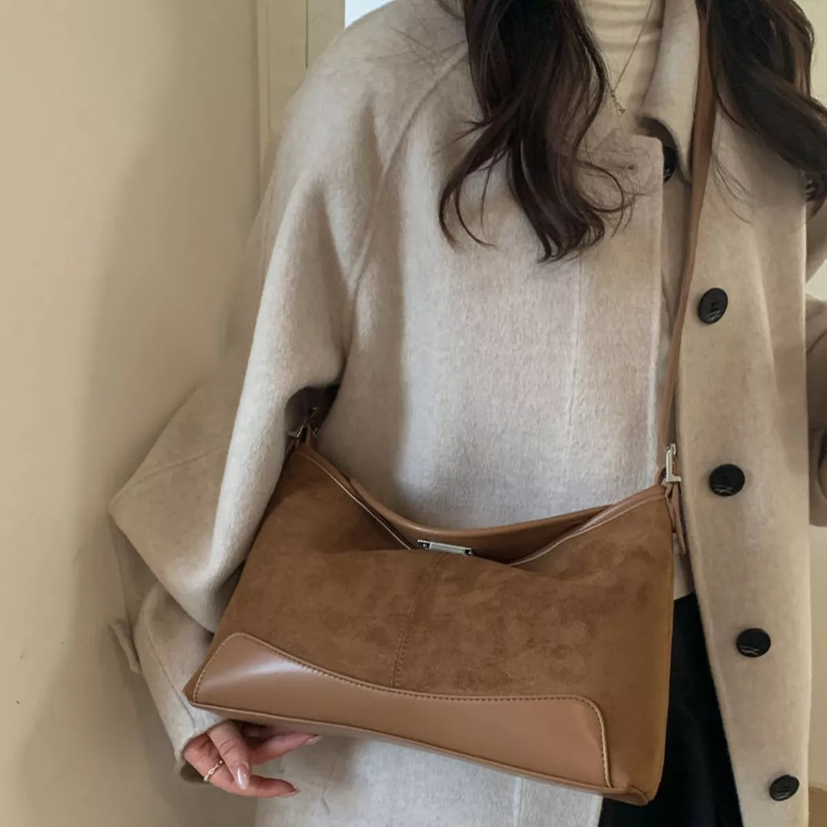 Suede Crossbody Bag with Adjustable Strap