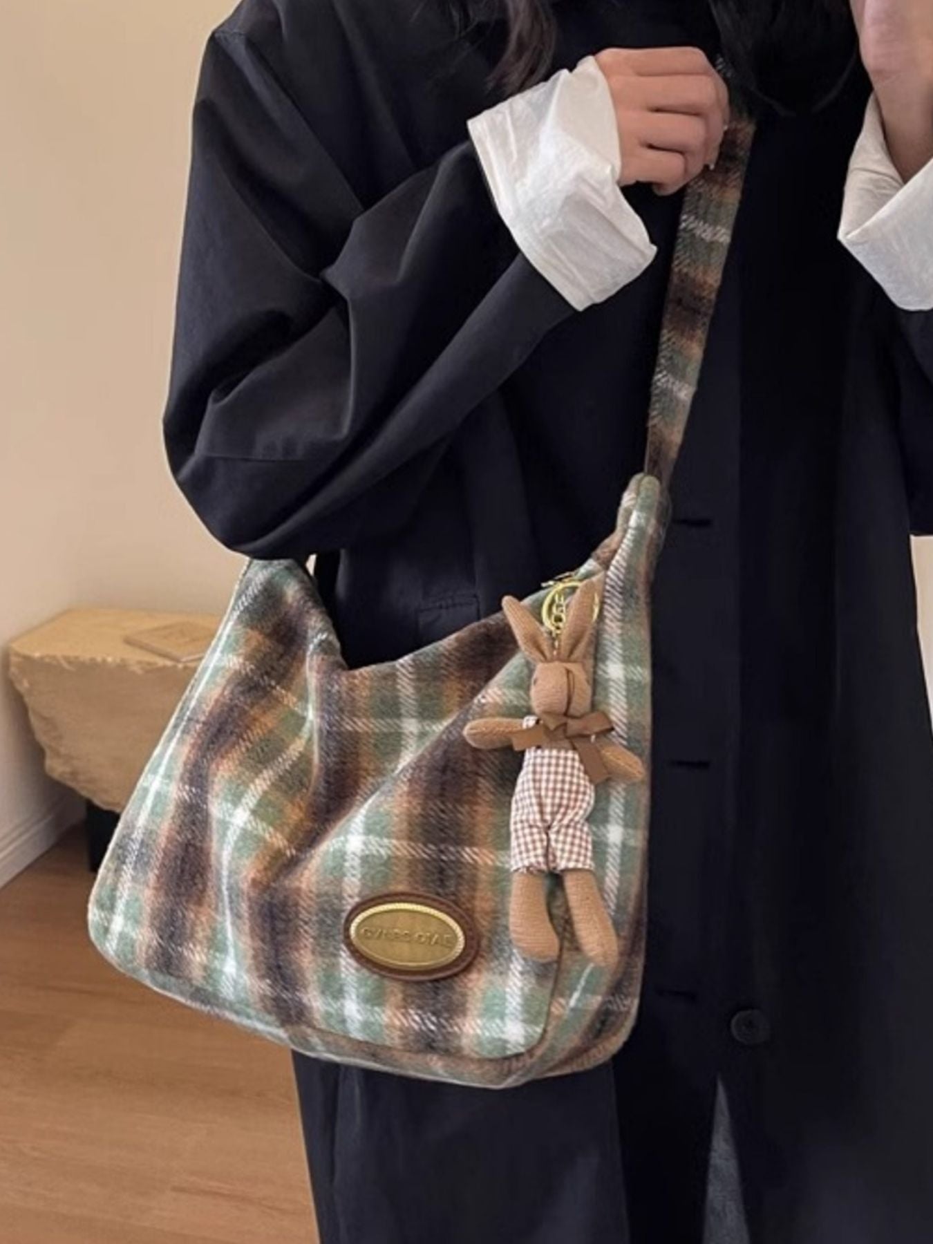 Plaid Pattern Shoulder Crossbody Bag