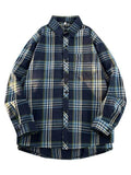 Men's Full Size Vintage Plaid Button Up Shirt Plus Size