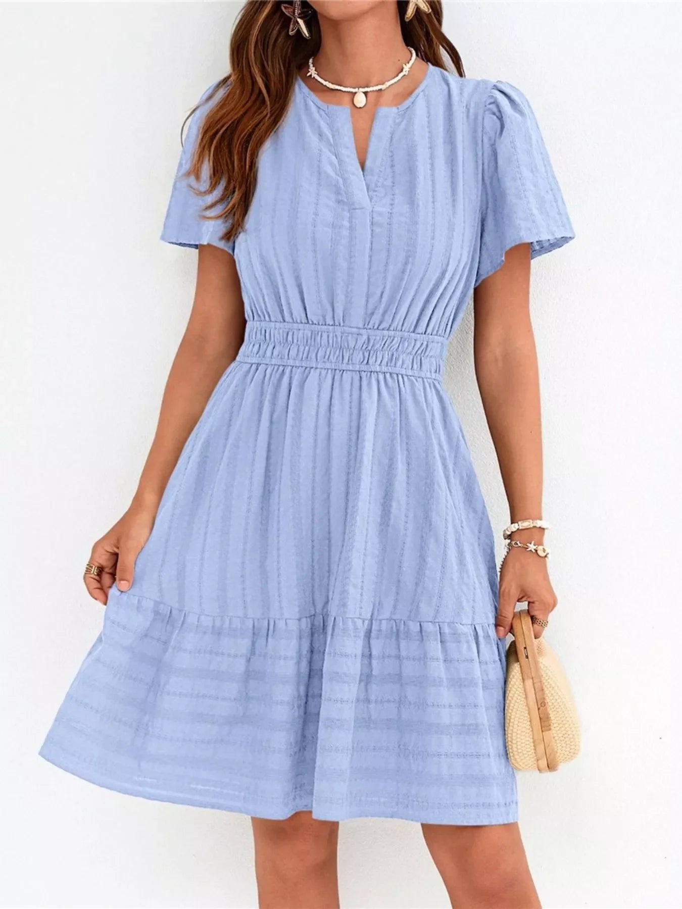 Short Sleeve Smocked Waist Tiered Dress