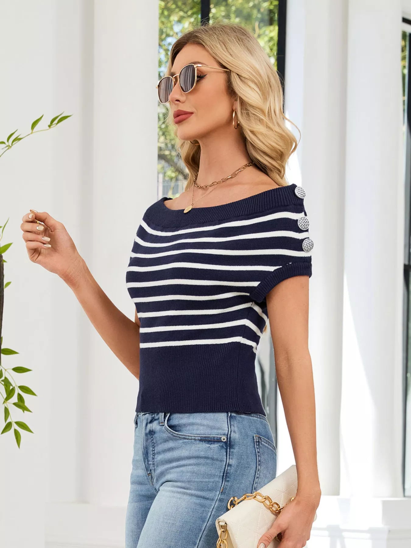 Striped Short Sleeve Sweater