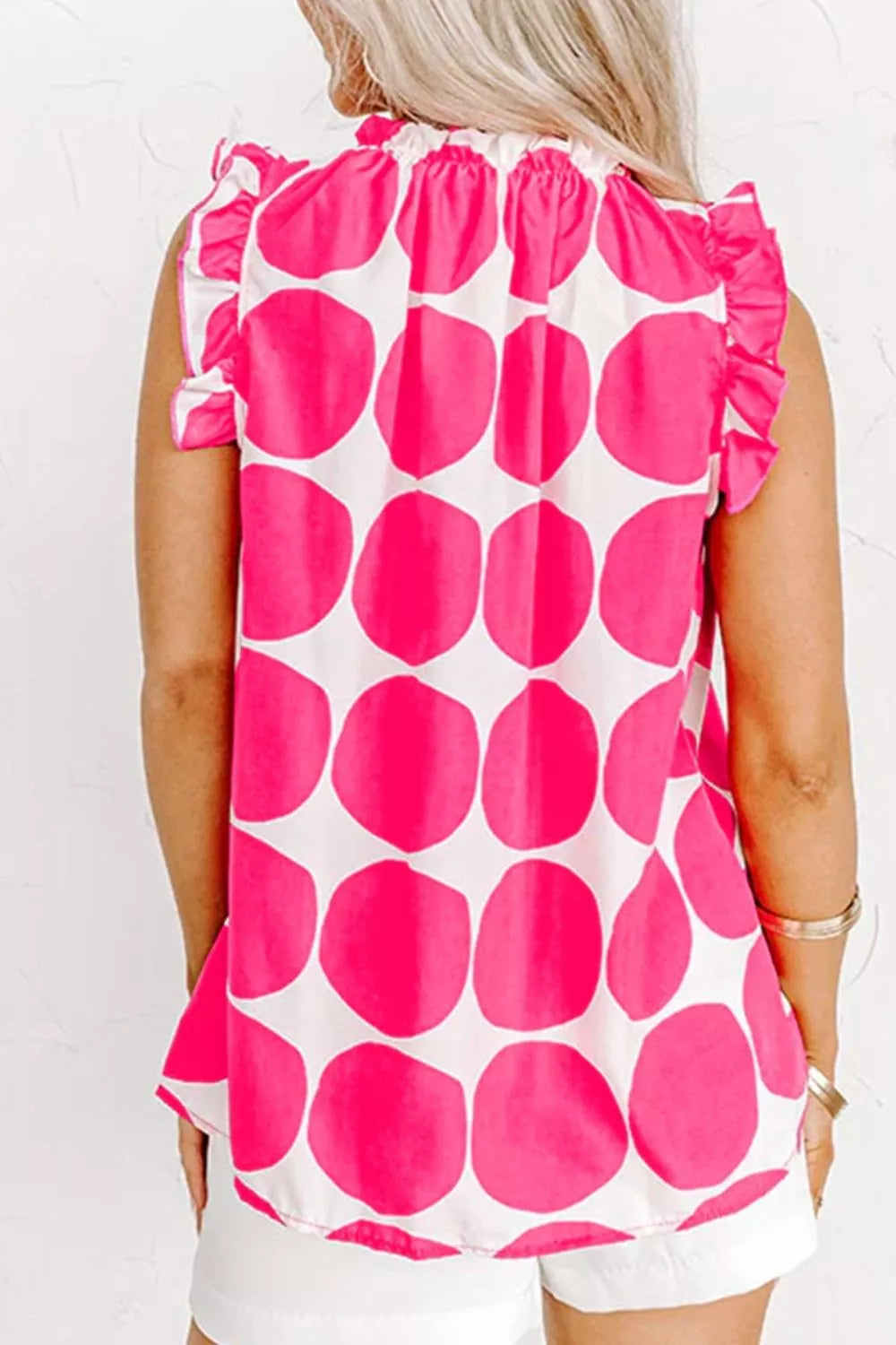 Polka Dot Print Frilled Round Neck Shift Tank Top