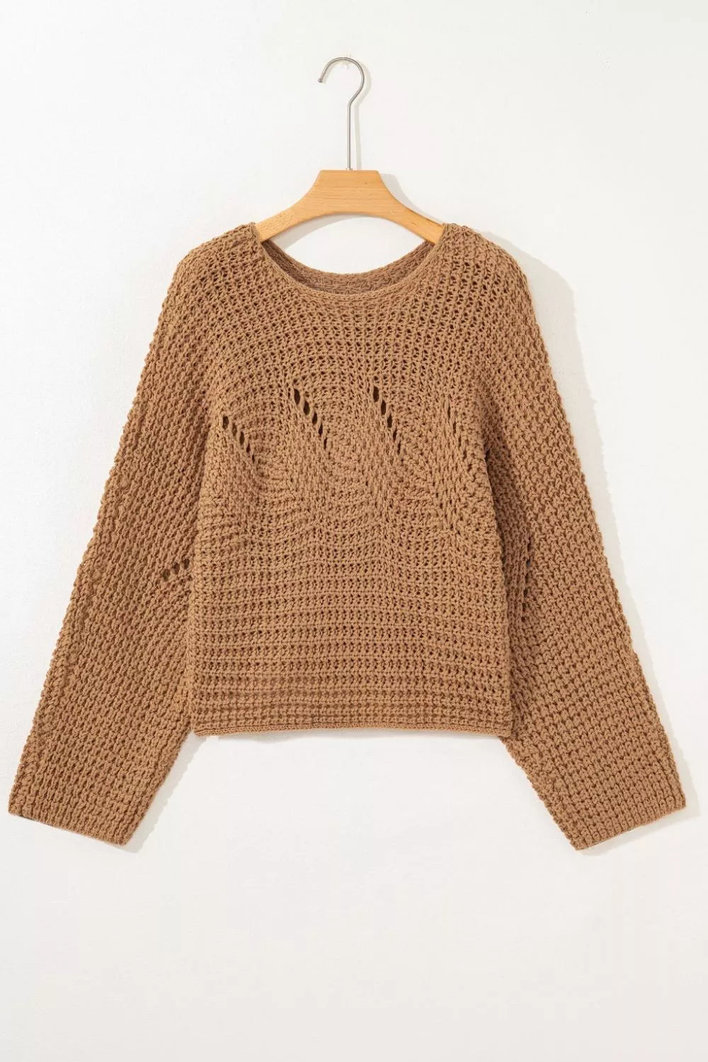 Hollowed Detail Wide Sleeve Loose Pullover Sweater