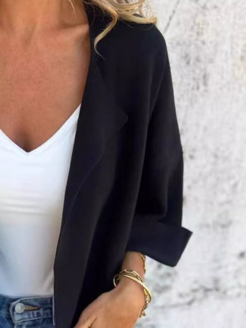 Full Size Open Front 3/4 Sleeve Casual Cardigan Plus Size