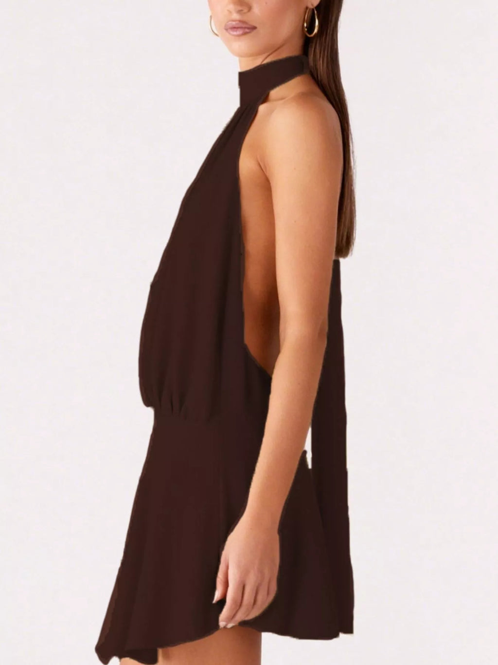 Backless Halter Neck Gathered Waist Dress