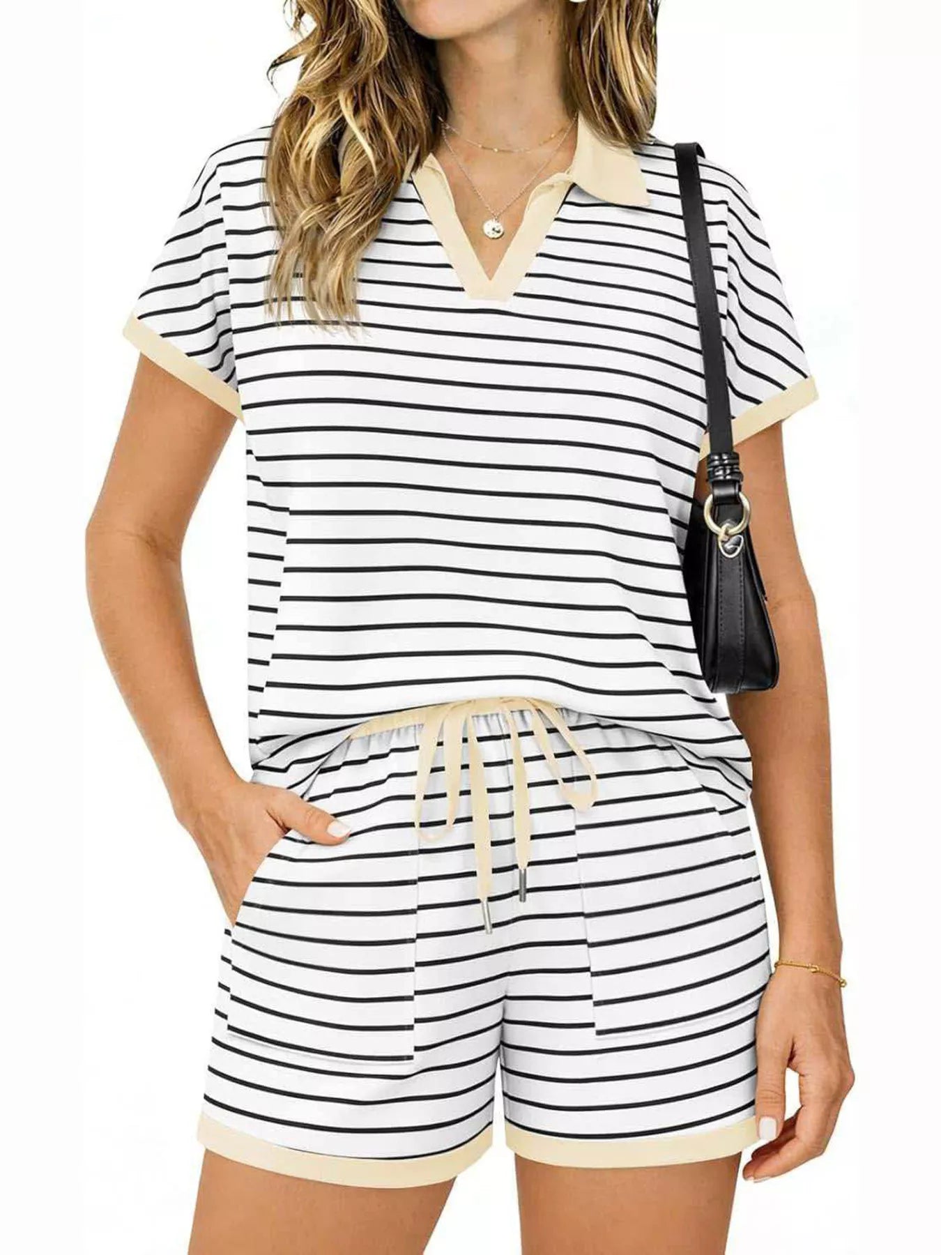 Striped Short Sleeve Polo and Shorts Set