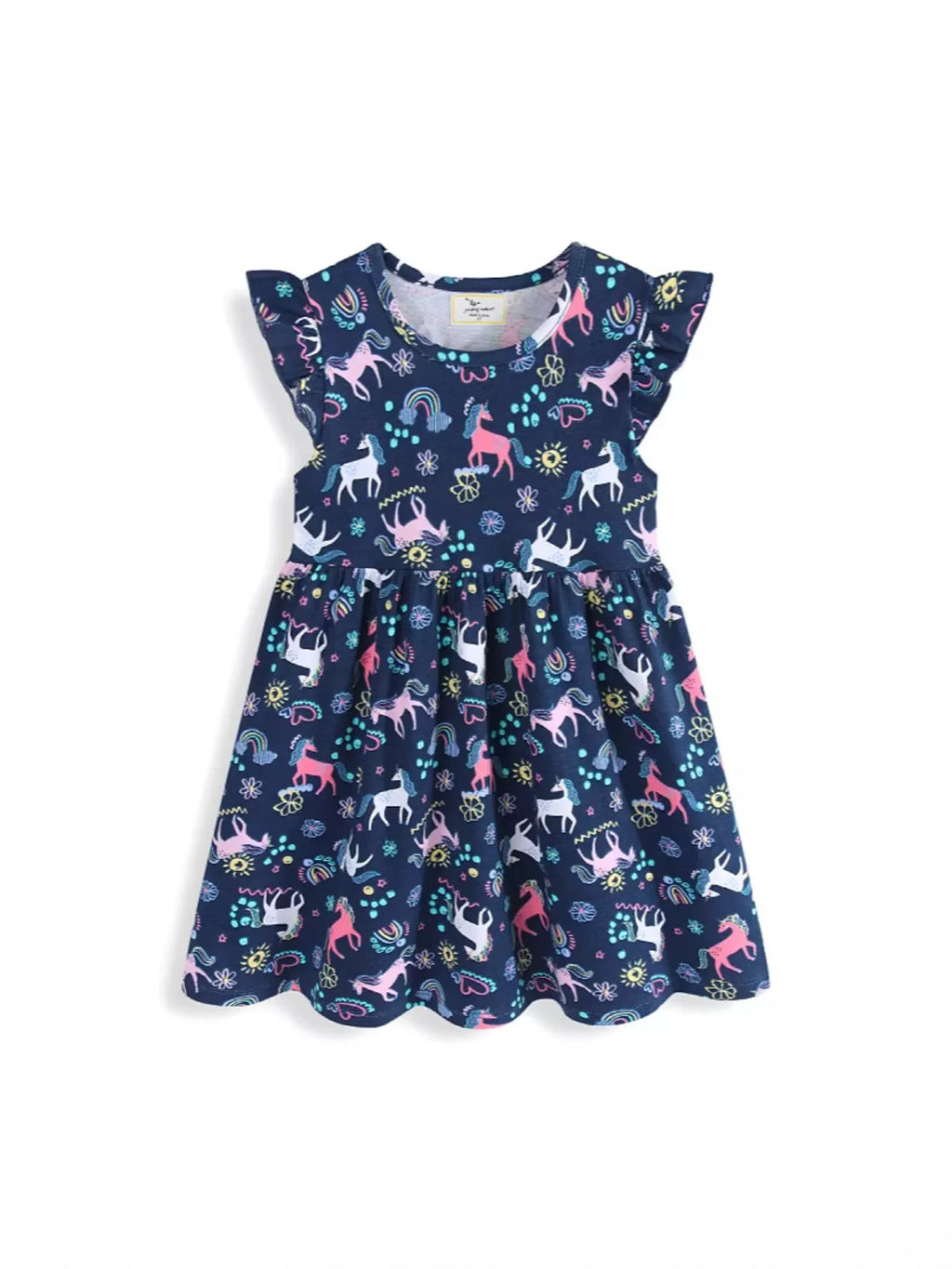 Children's Unicorn Print Ruffle Sleeve Dress