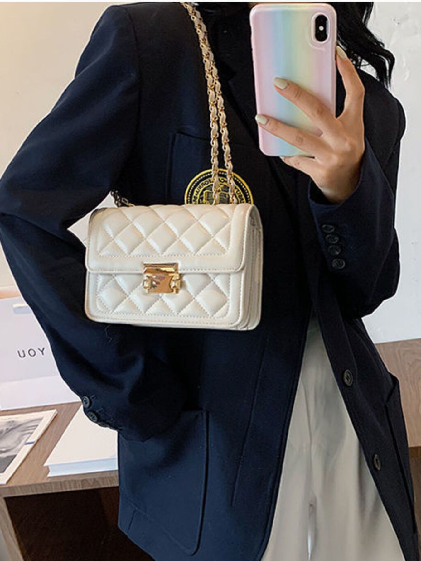 Quilted Chain Strap Crossbody Bag