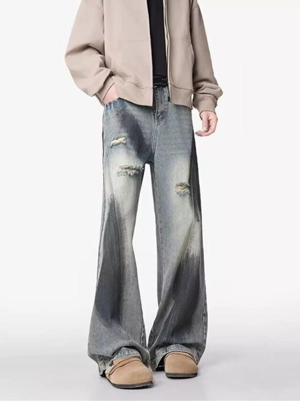 Men's Plus Size Distressed Wide Leg Jeans