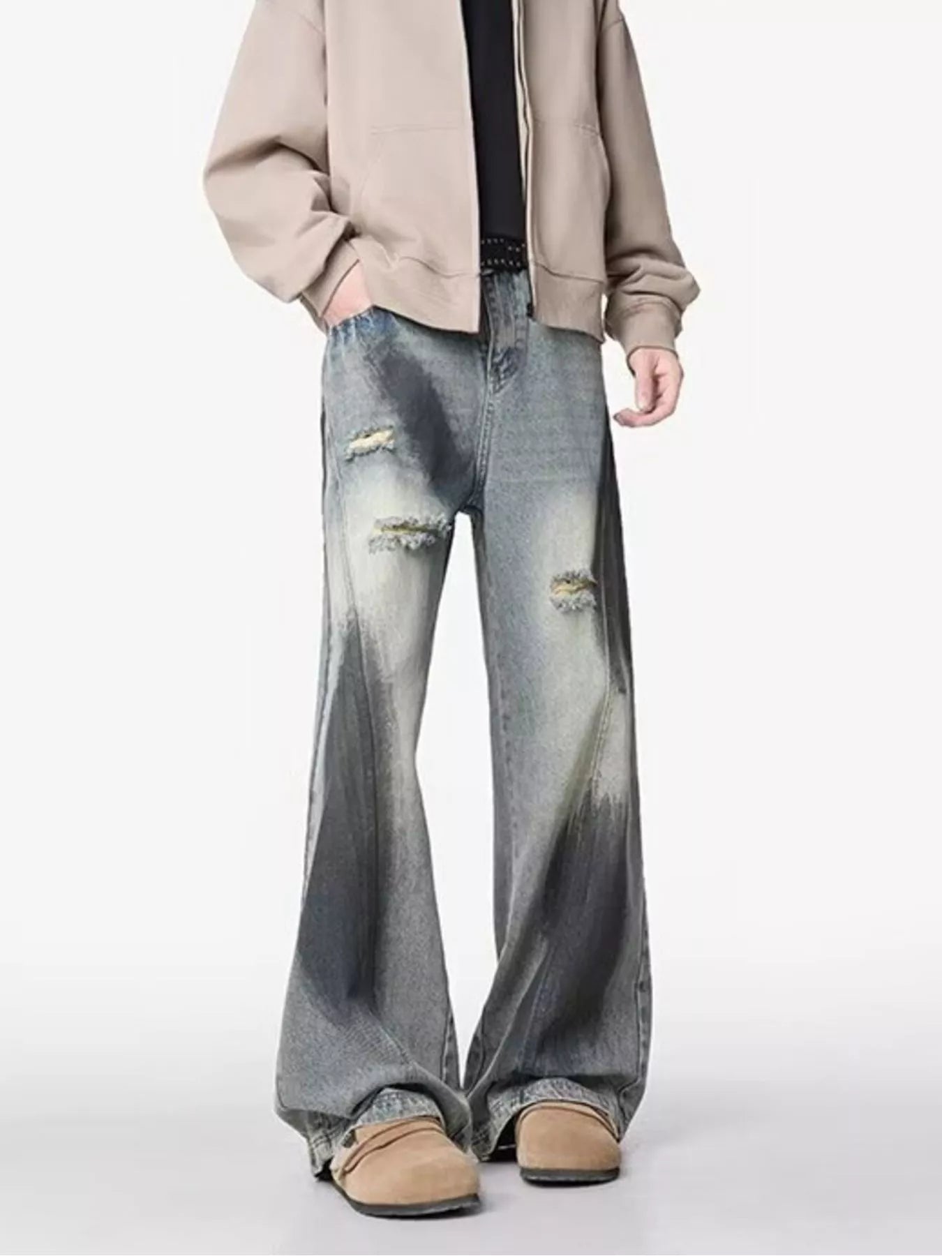 Men's Plus Size Distressed Wide Leg Jeans