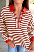 Striped Quarter-Zip Collar Sweatshirt