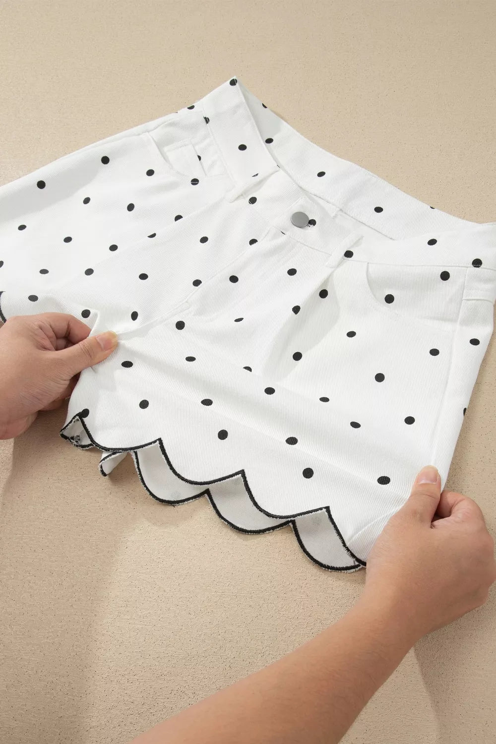 Polka Dot Scalloped Hem Shorts