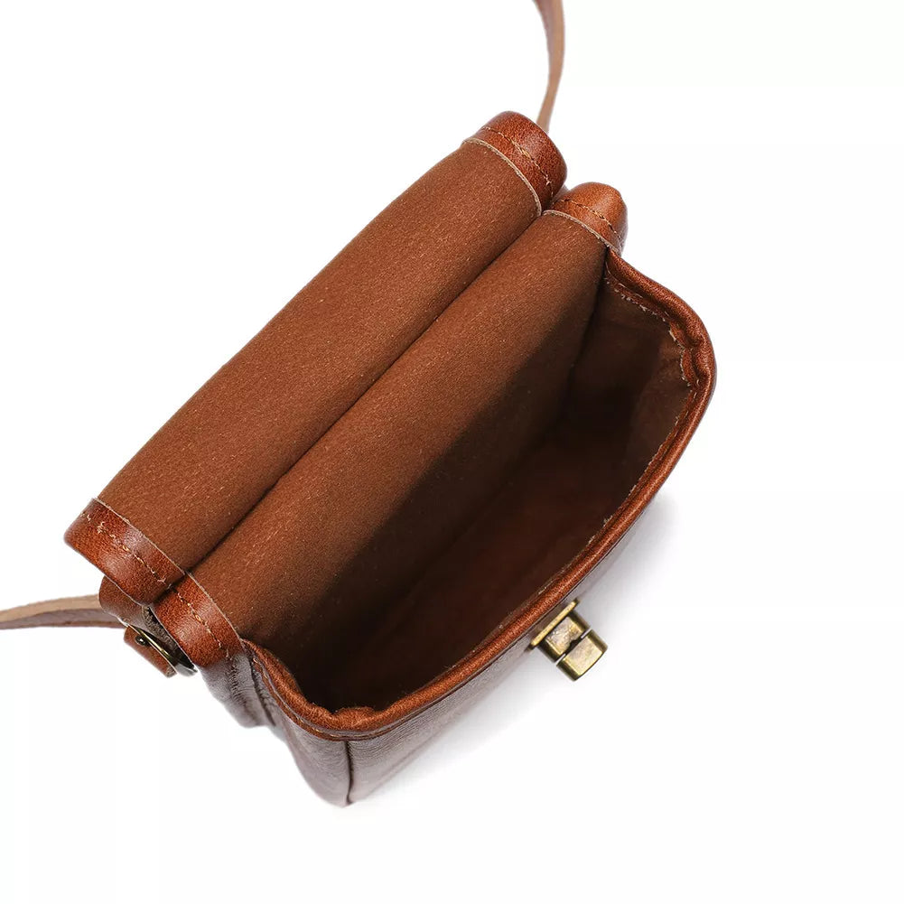 Cowhide Leather Crossbody Bag with Metal Clasp