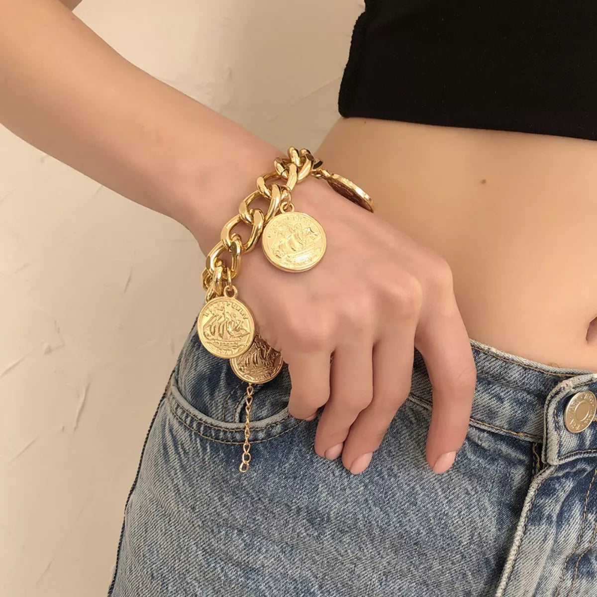 18K Gold-Plated Coin Charm Bracelet
