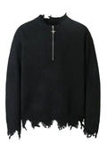 Men's Frayed Hem Quarter Zip Sweater