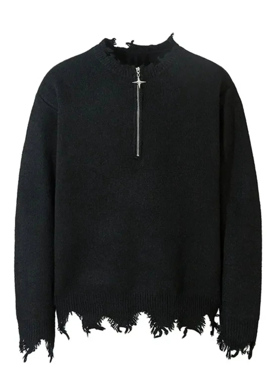 Men's Frayed Hem Quarter Zip Sweater
