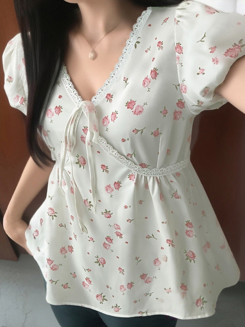 Lace Detail Short Sleeve Blouse