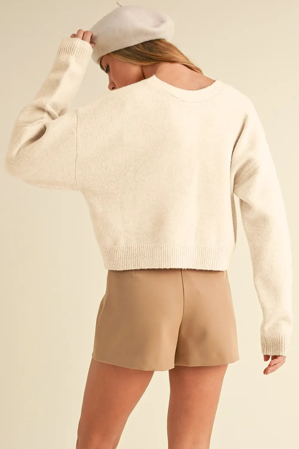 Bowknot Front V Neck Long Sleeve Sweater