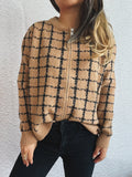 Plaid Pattern Zip Up Cardigan