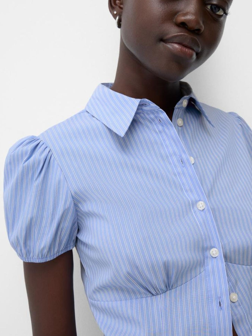 Striped Button Up Puff Sleeve Shirt