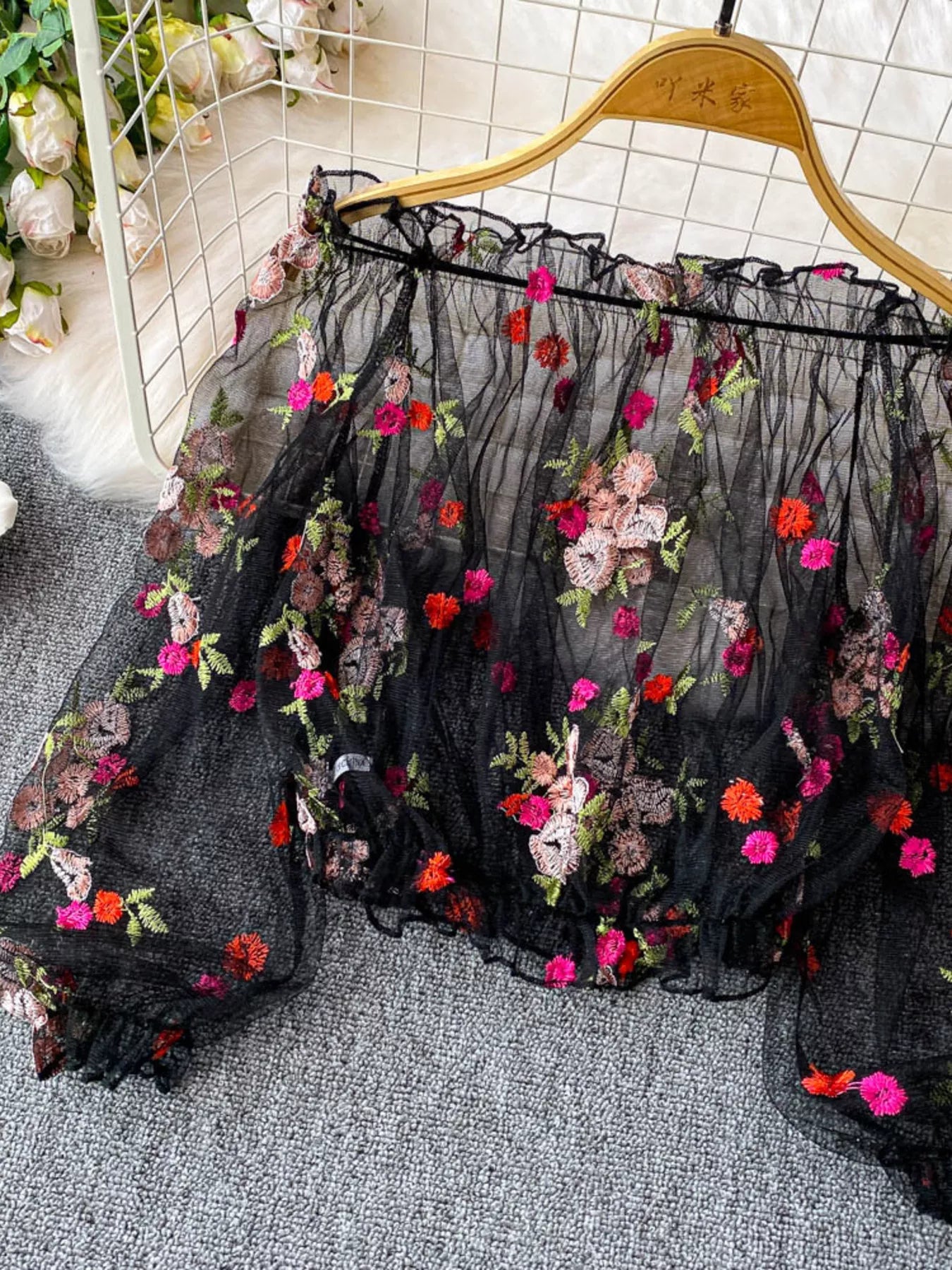 Floral Embroidered Mesh Off-Shoulder Top