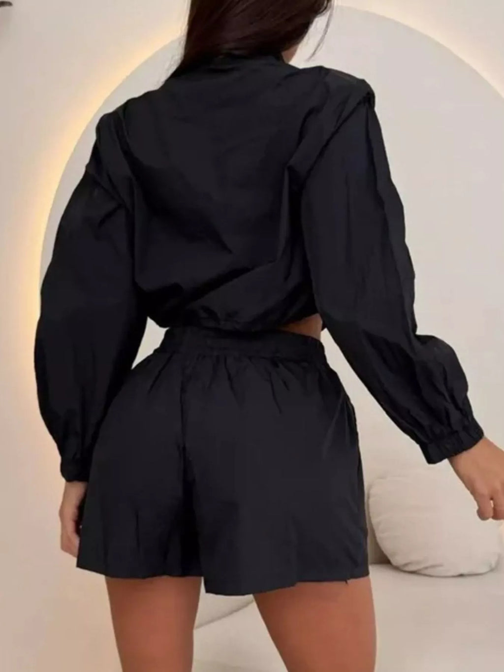 Zip Up Long Sleeve Outerwear and Shorts Set