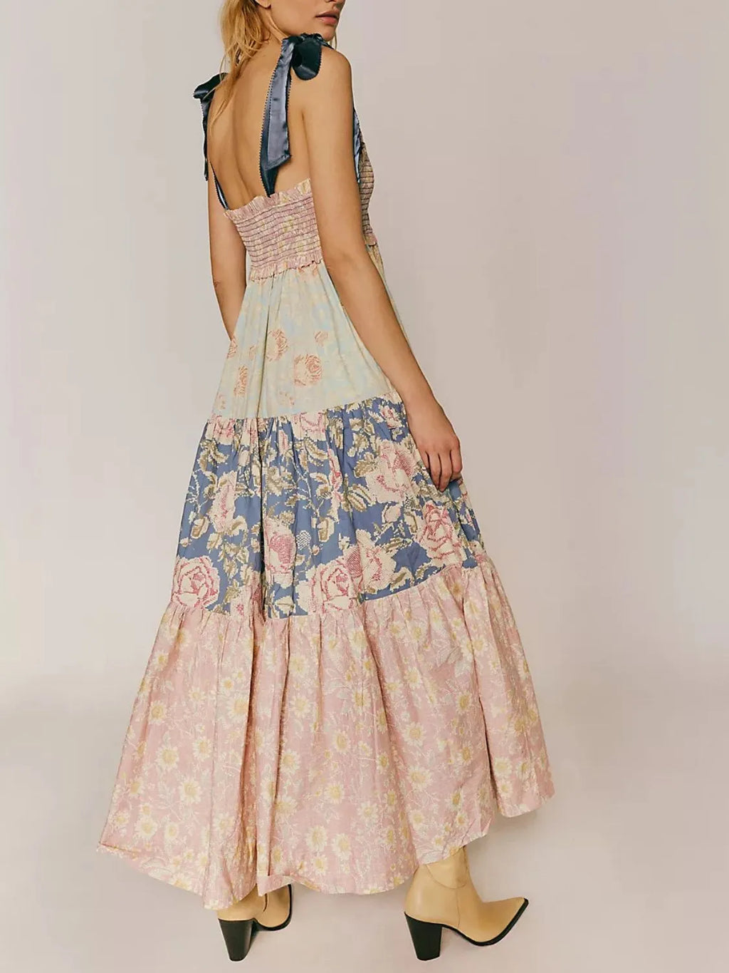 Printed V-Neck Tie Shoulder Cami Dress