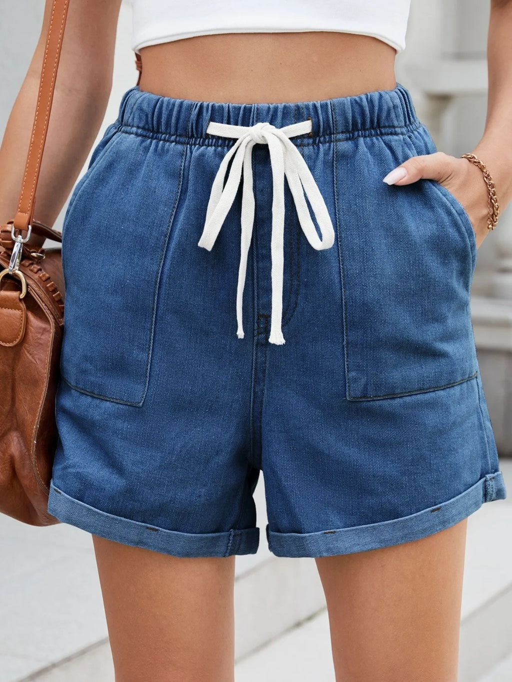 Drawstring Wash Denim Shorts