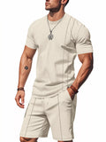 Men's Full Size Casual Striped Short Sleeve T-Shirt and Shorts Set Plus Size