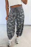 Multicolour Drawstring Contrast Waistband Camouflage Cargo Barrel Pants