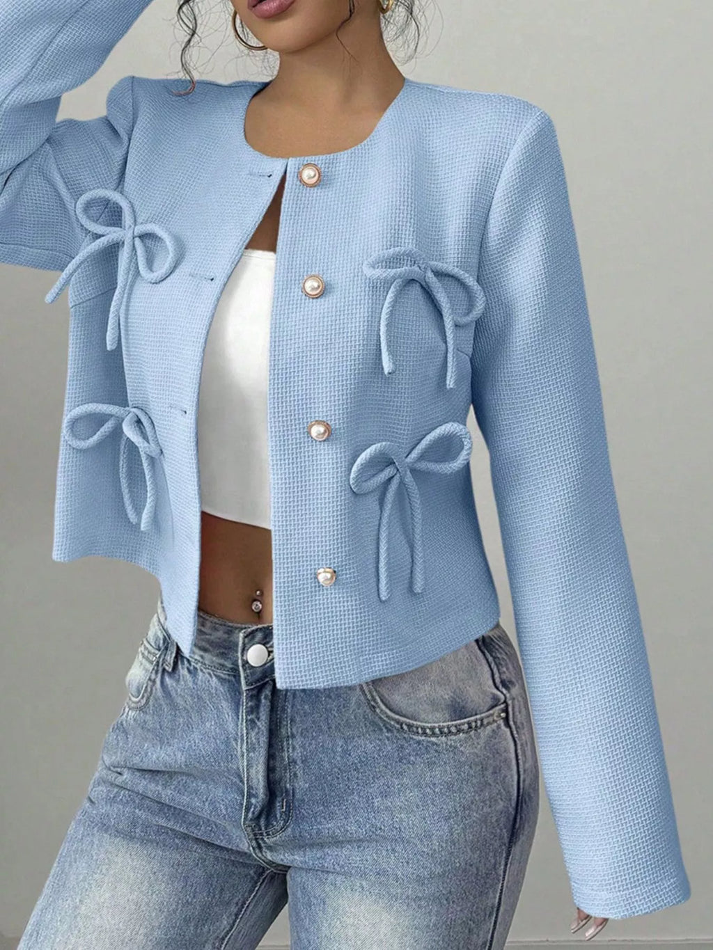 Bow Detail Cropped Outerwear