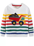 Children's Cartoon Truck Striped Sweatshirt