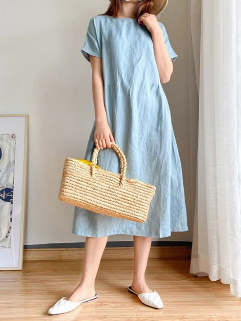Full Size Casual Round Neck Midi Dress Plus Size