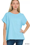 Zenana Cuffed Front Pocket Short Sleeve Tee