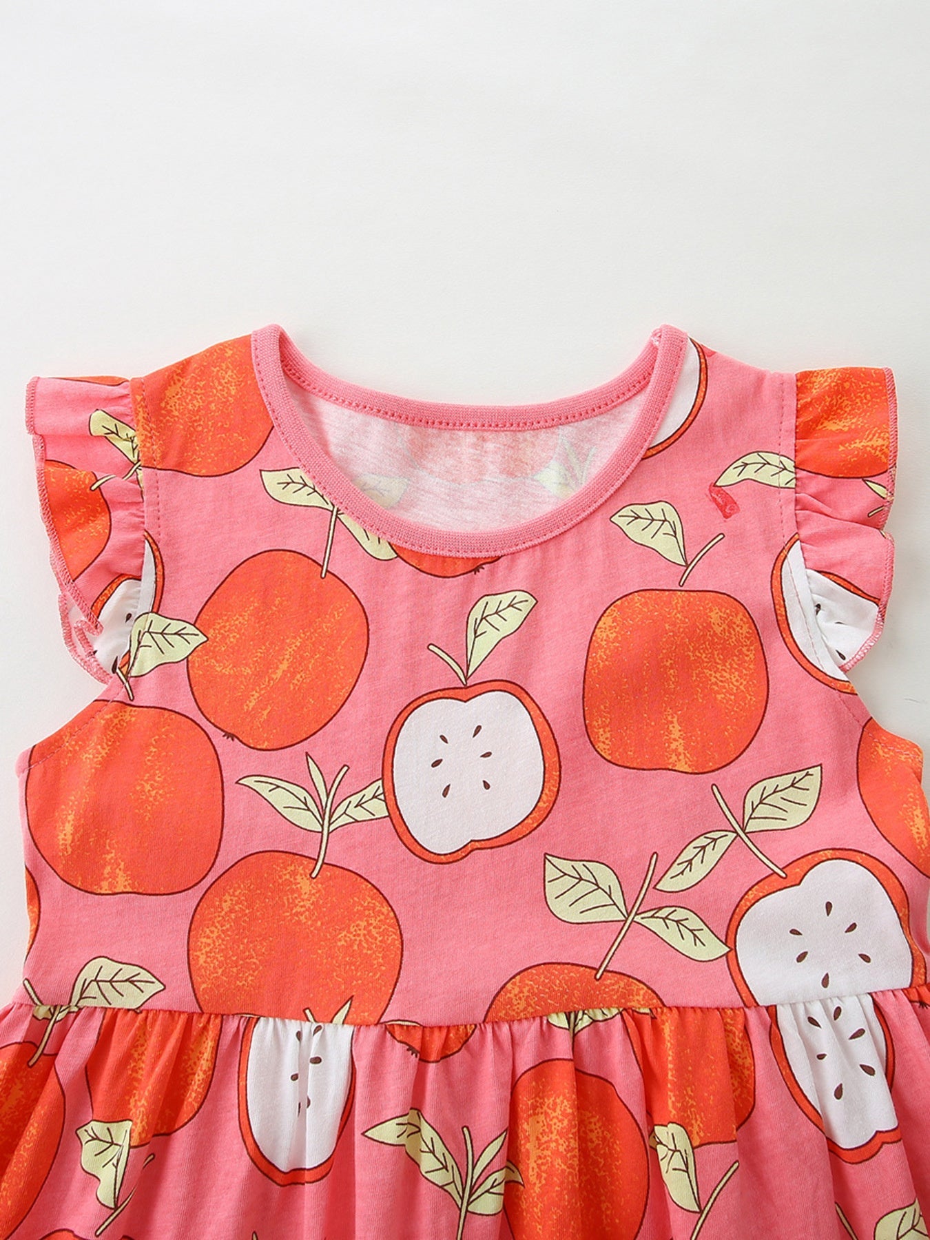 Children's Apple Print Ruffle Sleeve Casual Dress