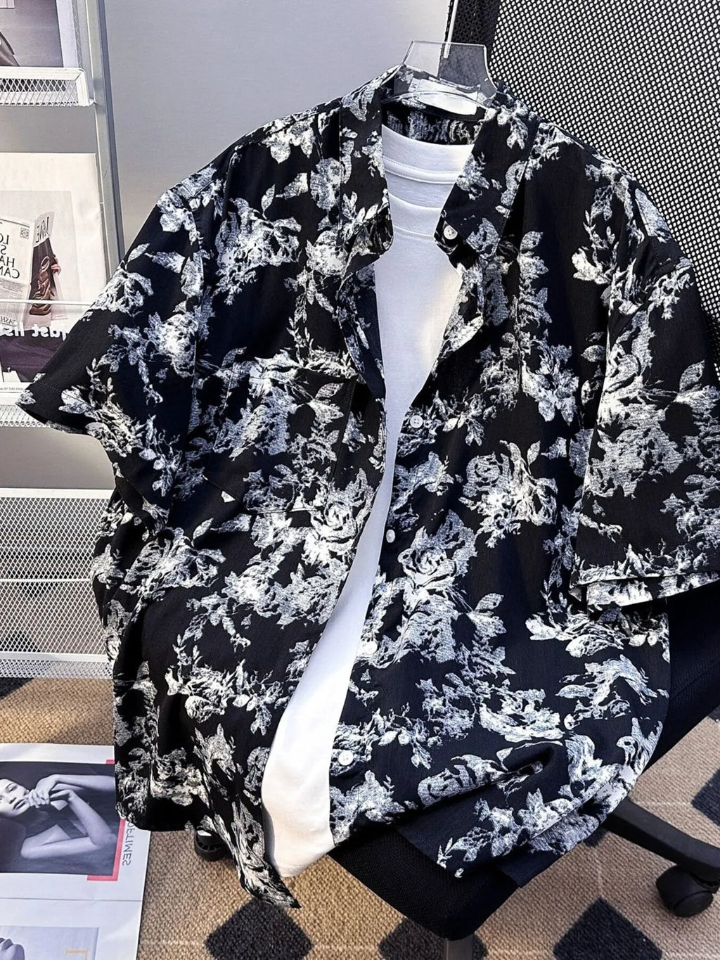 Men's Plus Size Printed Button Up Short Sleeve Shirt
