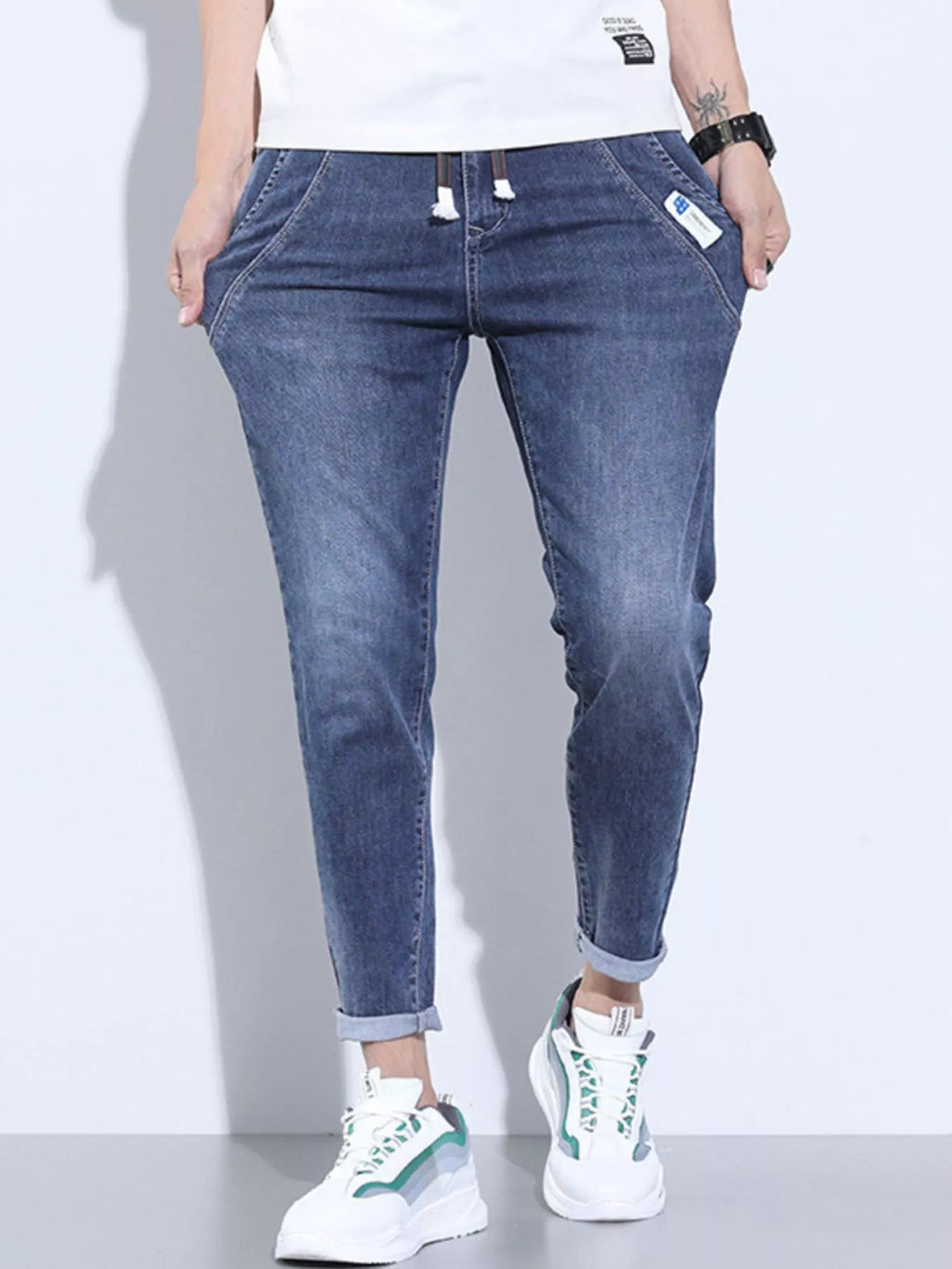 Men's Full Size Washed Skinny Jeans with Pockets Plus Size