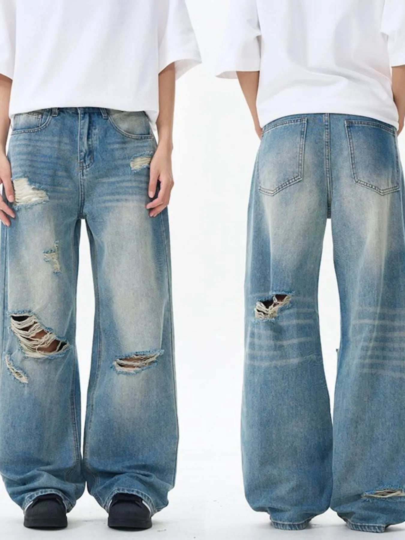 Men's Distressed Wide Leg Jeans